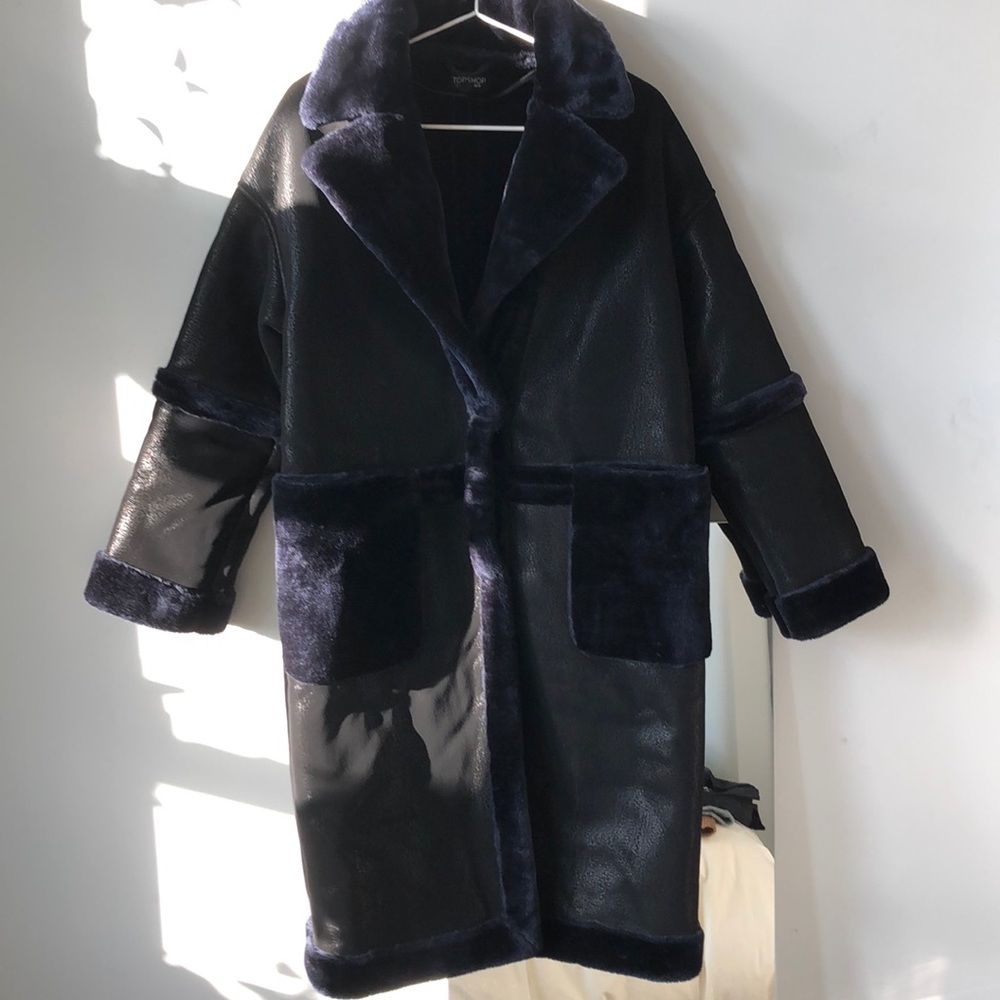 Topshop Faux Fur Trim Coat